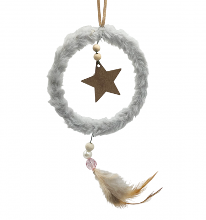 Colectia Alb & Argintiu - Ornament brad Craciun FLUFFY, Gri, 20cm
