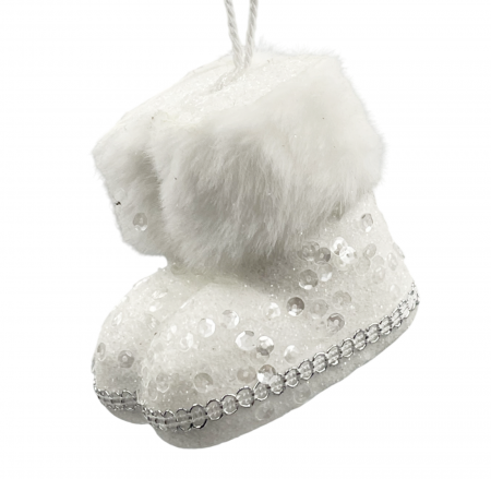Colectia Alb & Argintiu - Ornament brad Craciun Ghetute BEAUTY, Alb, 7cm