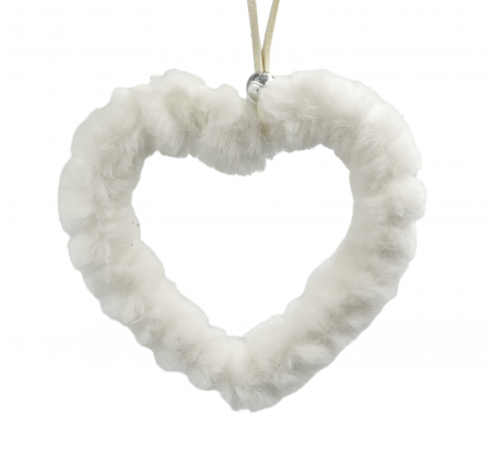 Colectia Alb & Argintiu - Ornament Craciun inima FLUFFY, Alb, 10cm
