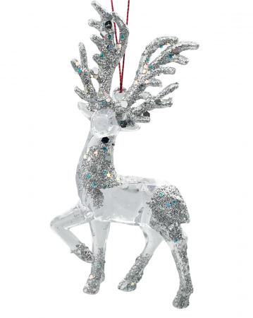 Colectia Alb & Argintiu - Ornament brad Craciun Ren VIXEN, Argintiu, 6x13cm