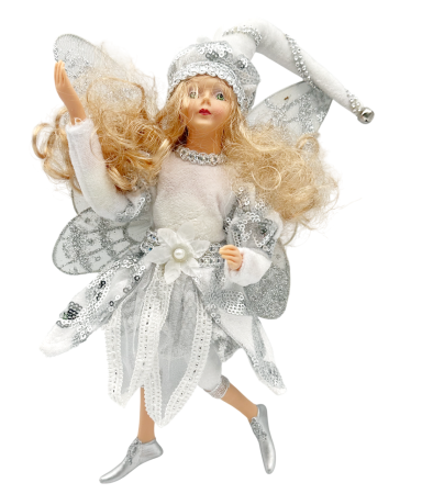 FIGURINE & PLUSURI - Ornament brad Craciun Zana FAY, Alb/ Argintiu, 30cm
