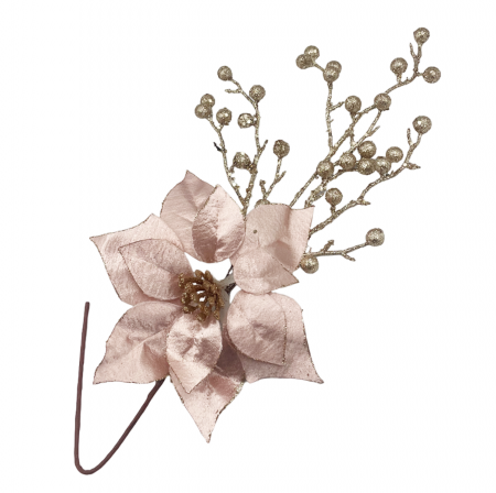 Colectia Sampanie & Crem & Ivoire - Ornament brad Craciunita NATALE, Roz/ Sampanie, 18cm
