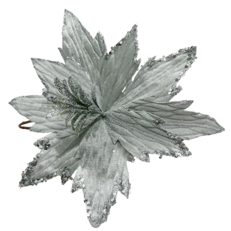 Floare decorativă cu sclipici - Craciunita GLAM, Argintiu, 28cm [1]