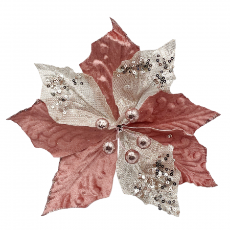 Ornament brad Craciunita LARA, Roz prafuit Sampanie, 21cm