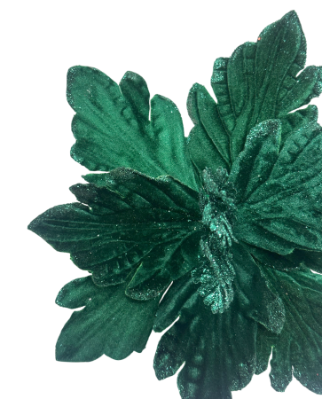 Floare decorativă verde cu sclipici - Craciunita LOVELY, Verde inchis, 25cm [2]