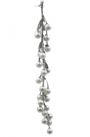Colectia Alb & Argintiu - Ornament brad Crenguta curgatoare PEARL, Alb/ Argintiu, 25cm