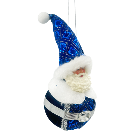 Ornament brad Mos Craciun pe glob JOY, Albastru, 14cm [1]