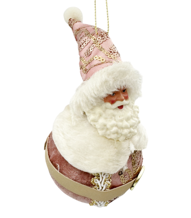 Ornament brad Mos Craciun pe glob JOY, Roz, 14cm [1]