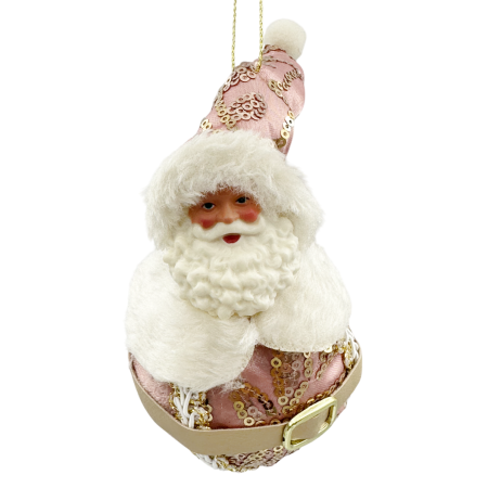 GLOBURI & FLORI DE BRAD - Ornament brad Mos Craciun pe glob JOY, Roz, 14cm