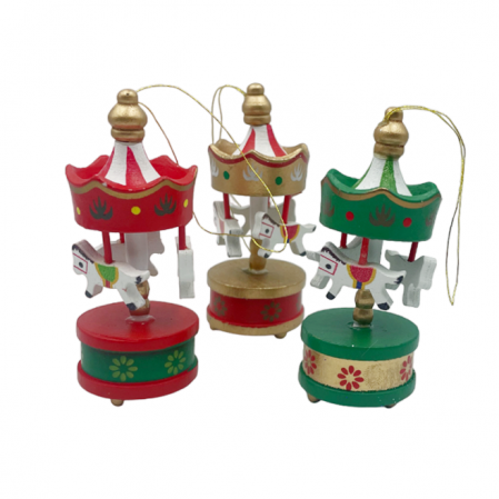Colectia Rosu & Burgundy - Set 3 Ornamente brad Craciun Carusel JOY, 7cm