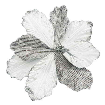 GLOBURI & FLORI DE BRAD - Ornament brad Magnolie ALEGRIA, Alb/ Argintiu, 25cm