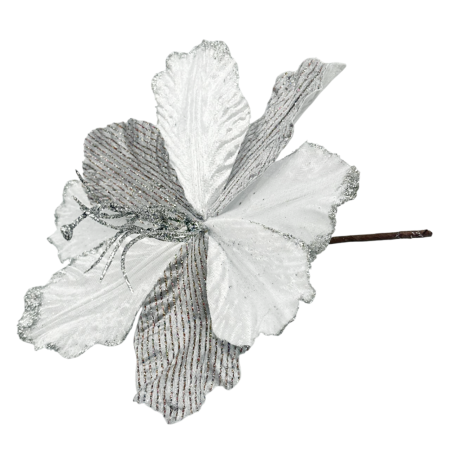 Ornament brad Magnolie ALEGRIA, Alb/ Argintiu, 25cm [1]