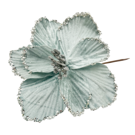 GLOBURI & FLORI DE BRAD - Ornament brad Magnolie CHARM, Bleu argintiu, 23cm