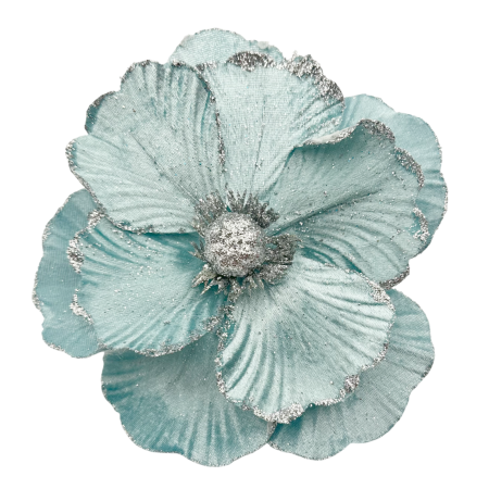 GLOBURI & FLORI DE BRAD - Ornament brad Magnolie CHARM, Bleu argintiu, 25cm