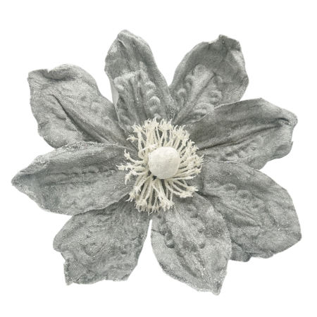 GLOBURI & FLORI DE BRAD - Ornament brad Magnolie GRACE, Gri argintiu, 22cm