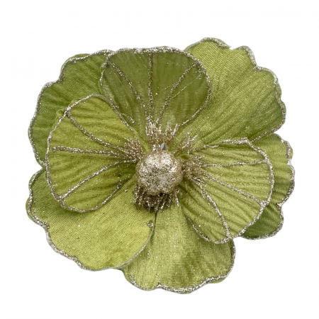 Colectia Verde & Menta & Paun - Ornament brad Magnolie HOPE, Verde/ Auriu, 18cm