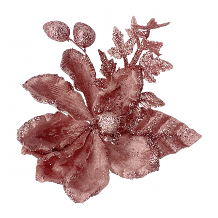 Ornament brad Magnolie NATALIE, Roz prafuit, 12cm