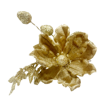 GLOBURI & FLORI DE BRAD - Ornament brad Magnolie NATALIE, Auriu, 12cm