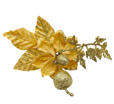 GLOBURI & FLORI DE BRAD - Ornament brad Magnolie NOELLE, Auriu, 20cm