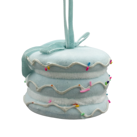GLOBURI & FLORI DE BRAD - Ornament brad Minitort MACARONS, Bleu, 8cm