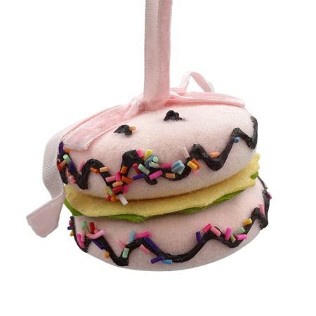 GLOBURI & FLORI DE BRAD - Ornament brad Minitort MACARONS, Roz, 6cm