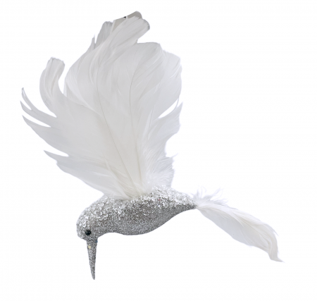 Ornament brad Pasare BOBBY, Alb/ Argintiu, 20cm [1]