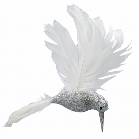 Colectia Alb & Argintiu - Ornament brad Pasare BOBBY, Alb/ Argintiu, 20cm