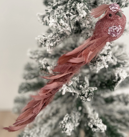 Colectia Roz & Mov - Ornament brad Pasare PEAKY, Roz prafuit, 25cm