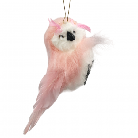Colectia CANDY LAND - Ornament brad Bufnita MATTY, Roz, 20cm