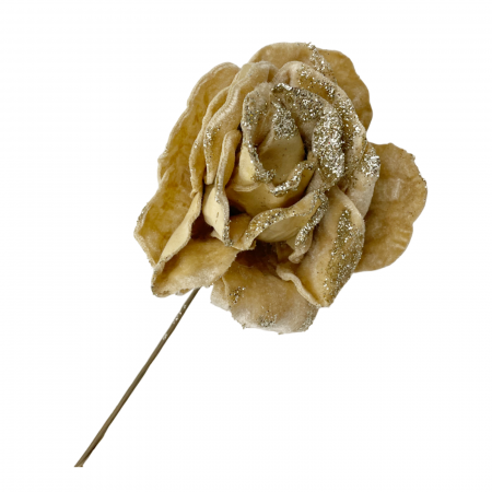 Ornament brad Trandafir VELVET, Sampanie, 10cm [1]