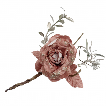 CRACIUN MAGIC - Ornament brad Trandafir VELVET, Roz, 10cm