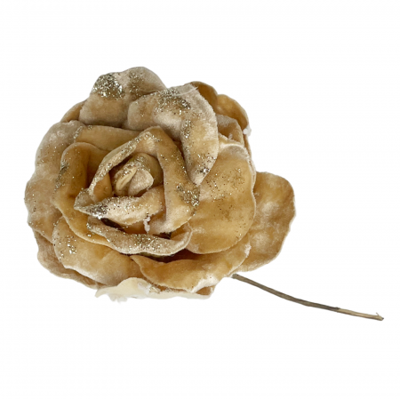 Ornament brad Trandafir VELVET, Sampanie, 10cm