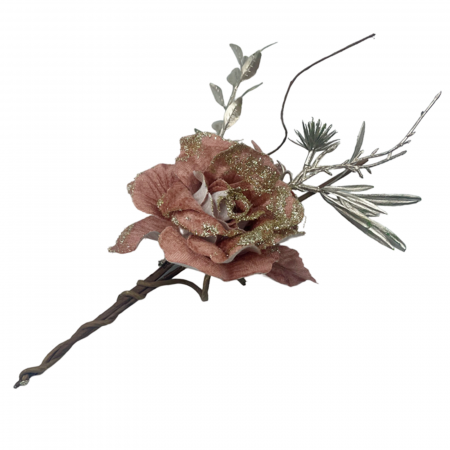 Ornament brad Trandafir VELVET, Roz, 10cm [1]