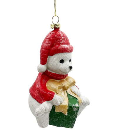 Ornament brad Ursulet cu cadou TEDDY, Alb, 12.5cm [1]