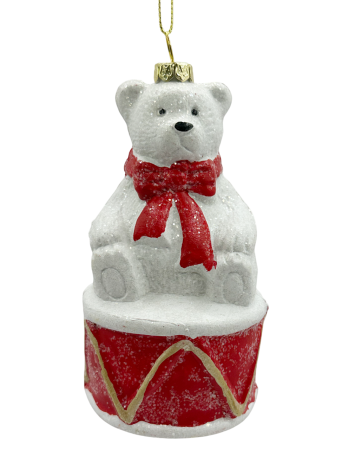 Ornament brad Ursulet cu toba TEDDY, Alb, 12cm [1]
