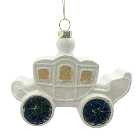 Colectia Alb & Argintiu - Glob decorațiune brad - Caleașcă Alb aurie cu Sclipici