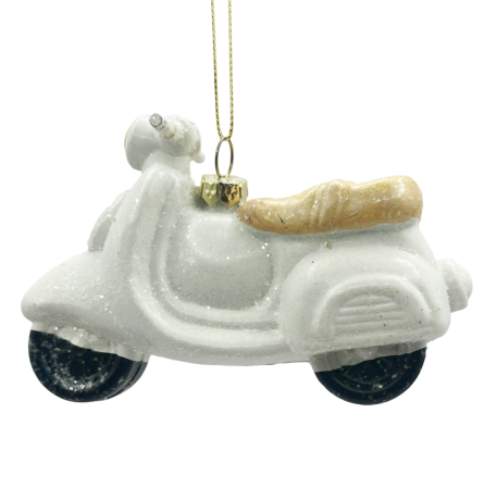 Colectia Alb & Argintiu - Glob decorațiune brad - Scuter Alb auriu cu Sclipici