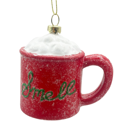 Colectia Rosu & Burgundy - Ornament Cana rosie JOY - Decoratiune Craciun cu sclipici