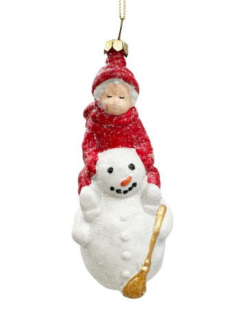 GLOBURI & FLORI DE BRAD - Ornament Copil pe Om De Zapada JOY – Decoratiune de Crăciun, 16cm