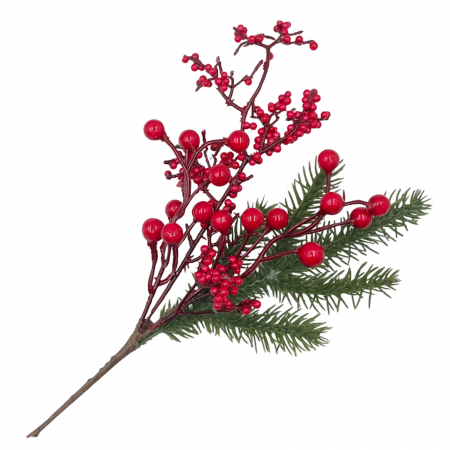 CRENGUTE & PICK-URI - Ornament Craciun cu crenguta brad ALICE, Rosu, 25cm