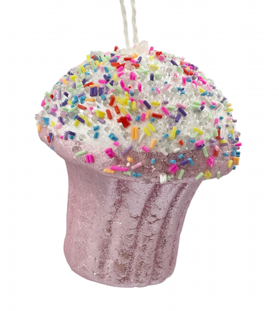 Colectia CANDY LAND - Ornament Craciun briosa MUFFIN, Roz, 12cm