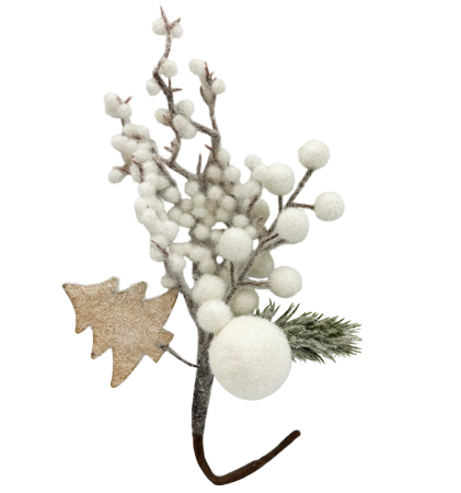 CRENGUTE & PICK-URI - Ornament Craciun cu bobite inzapezite FROSTY, Alb, 30cm