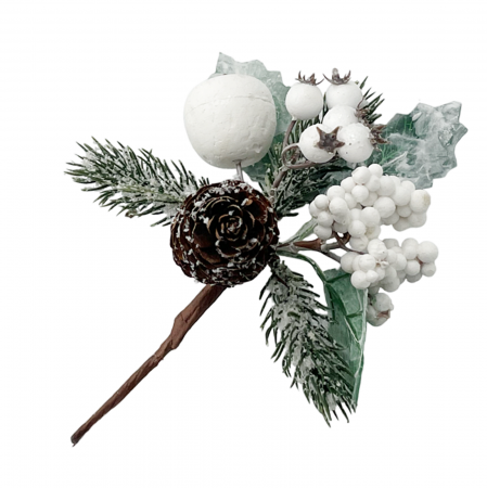 CRENGUTE & PICK-URI - Ornament Craciun cu frunze brumate ALICE, Alb, 17cm