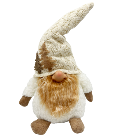 FIGURINE & PLUSURI - Spiridus decorativ cu caciulita tricotata FAY, Crem, 25cm