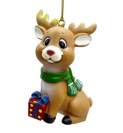Colectia Clasic - Ornament Ren cu fular roșu – decor adorabil de Crăciun