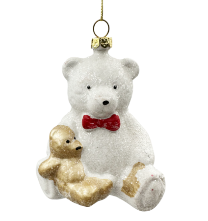 GLOBURI & FLORI DE BRAD - Ornament Ursulet TEDDY – Decoratiune de Crăciun, Alb, 12cm
