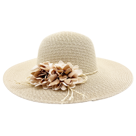 Palarii De Vara - Palarie de paie eleganta bej cu floare decorativa