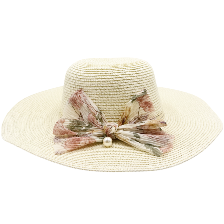 Palarii De Soare - Pălărie damă paie crem cu fundă florală