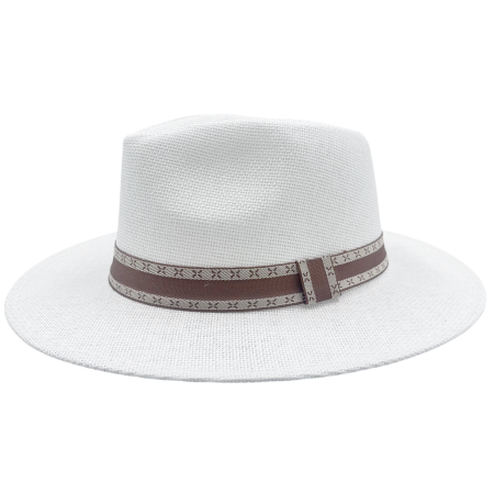 MODA & ACCESORII - Palarie alba Panama cu banda maro - look modern si relaxat
