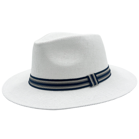 MODA & ACCESORII - Palarie alba Panama JOAO cu banda bej - look modern si relaxat